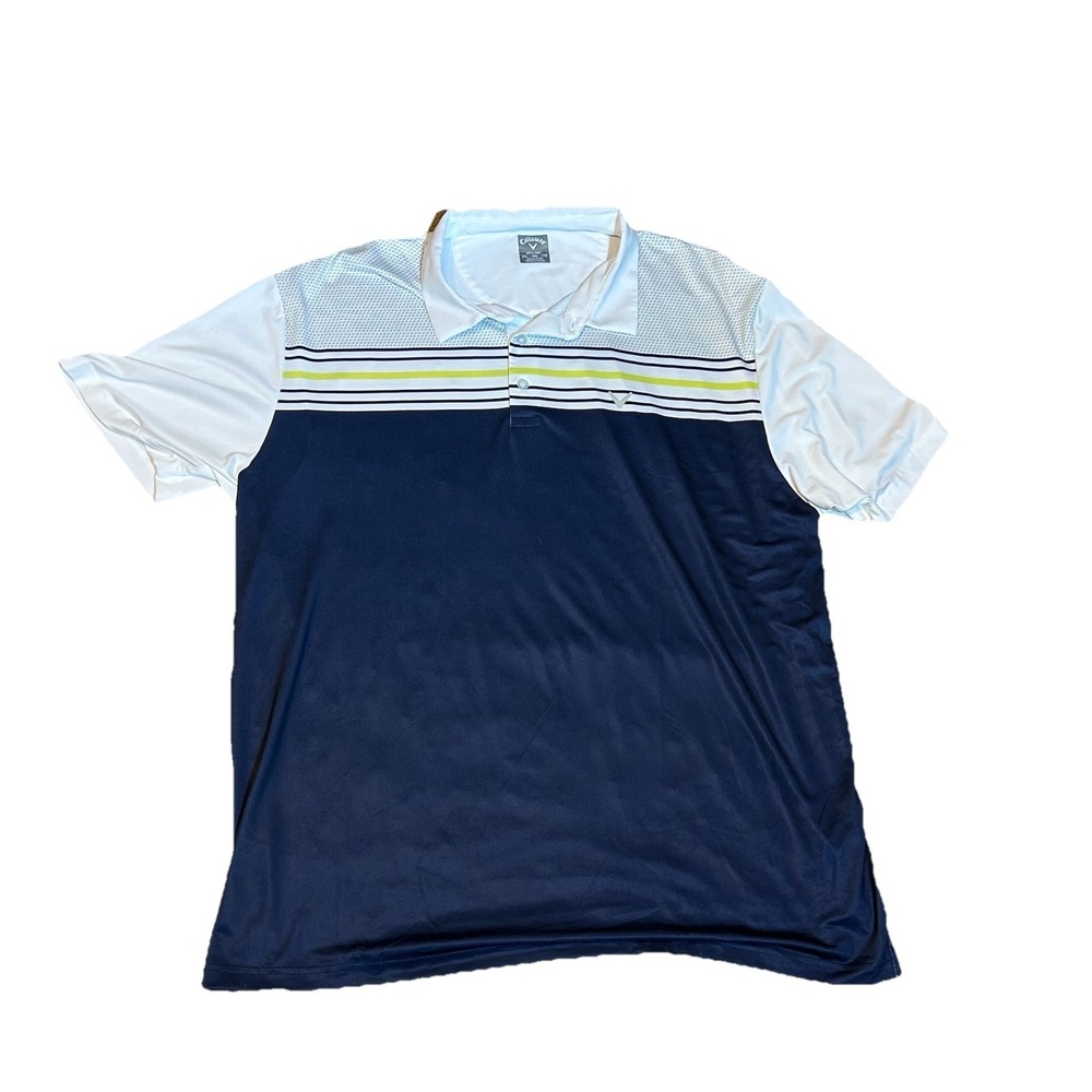 Callaway Opti-Dri Mens 2XL XXL Golf Shirt Colorblock Blue/White